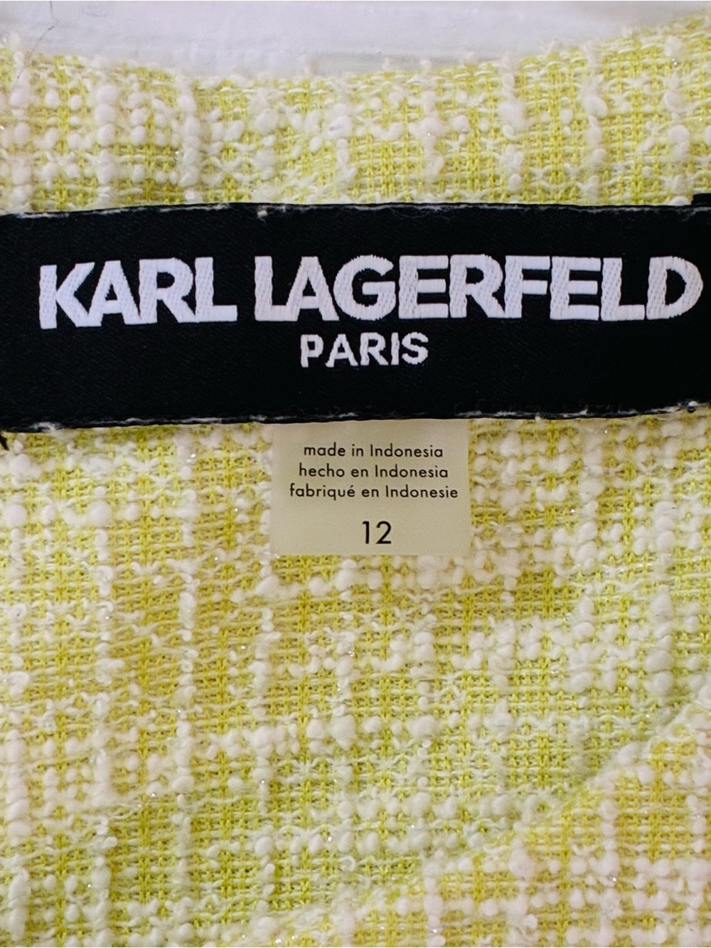 Karl Lagerfeld Tweed Dress Womens 12 Boucle Green Cream Old Money Fashion Office - Picture 2 of 13